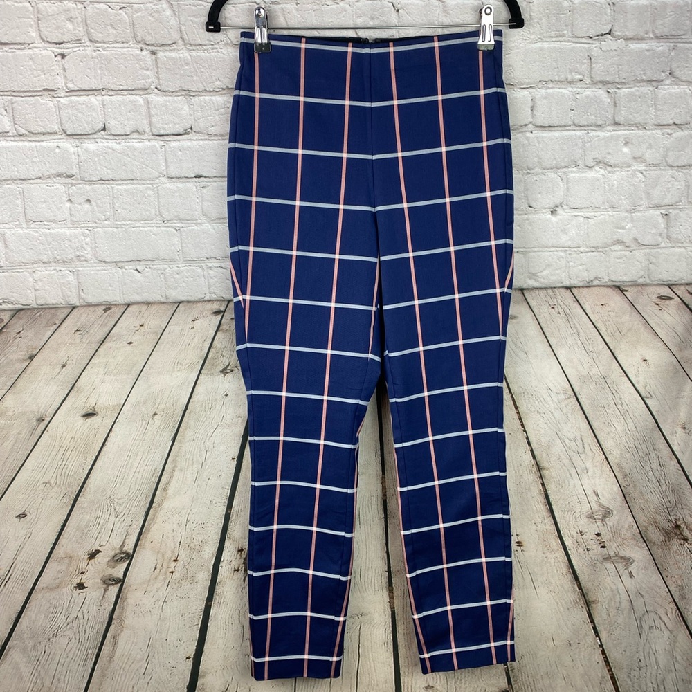 Rag & Bone Size 6 Navy Blue Plaid Stretch Pants New Without Tags